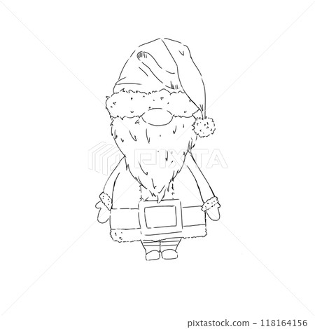 Gnome in Santa suit black and white line illustration 118164156