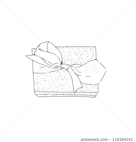 Christmas gift closed box textured tied with satin bow graphic black and white line illustration print engraving texture new year eve Christmas gift closed box textured tied with satin bow graphic black and white line illustration print engraving texture new year eve 118164242
