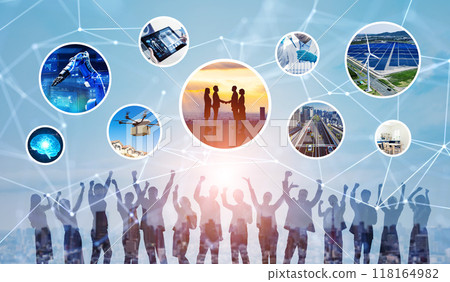 與社會相關的各種技術網路橫幅和廣告的水平視覺 118164982