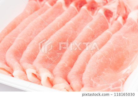 Close-up of sliced pork loin in a food tray 118165030