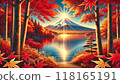 鑽石富士和狸湖的秋葉 118165191