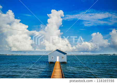 Crawley Edge Boatshed, the blue boat houes, located in Perth, Western Australia, Australia 118165598