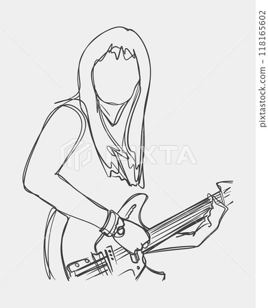 Line Art of Woman Playing Electric Guitar 118165602