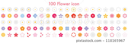 Flower 100 pieces set simple colorful icon Flower 100 pieces set simple colorful icon 118165967