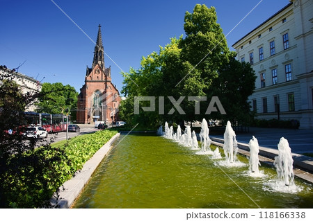 Red Church. Jan Amos Comenius - Czech Red Cross Evangelical Church. The city of Brno - Czech Republic - Europe. 118166338