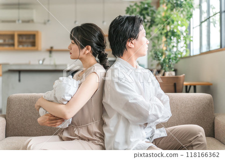 Couples fighting over raising a baby Couples fighting over raising a baby 118166362