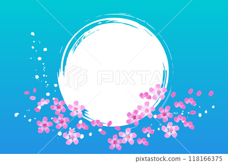藍色日式背景,用畫筆畫出圓圈和櫻花 藍色日式背景,用畫筆畫出圓圈和櫻花 118166375