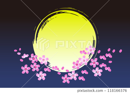 背景就像月夜，用畫筆和櫻花畫圓圈 118166376