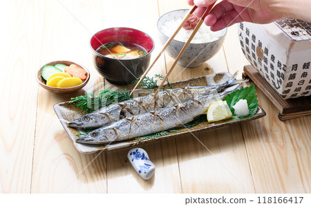Grilled saury with salt Grilled saury with salt 118166417