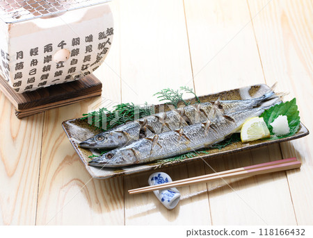 Grilled saury with salt Grilled saury with salt 118166432