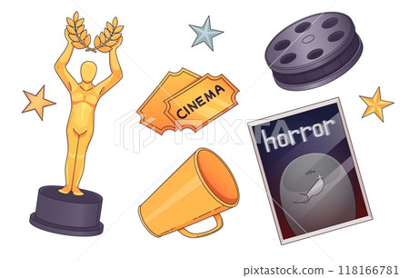 Oscar award icon. Hollywood cinema tv vector set 118166781