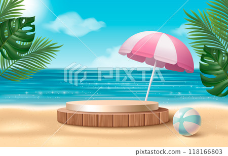 3d minimal summer beach podium for product display 118166803