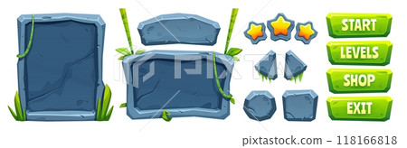 Jungle game ui elements with stone texture Jungle game ui elements with stone texture 118166818