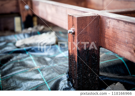 Wooden lfooting with waterproofing, building structure 118166966