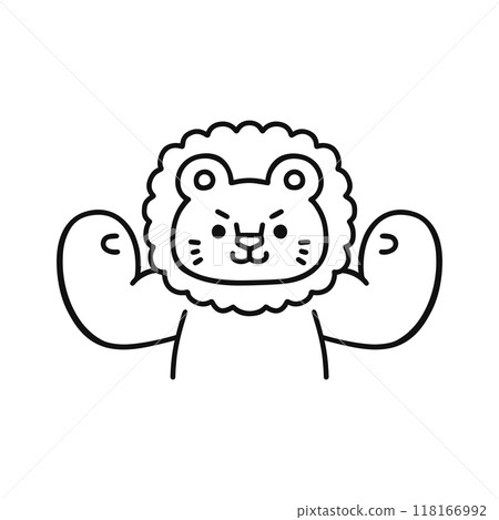 獅子擺出膽量姿勢的線條畫 118166992