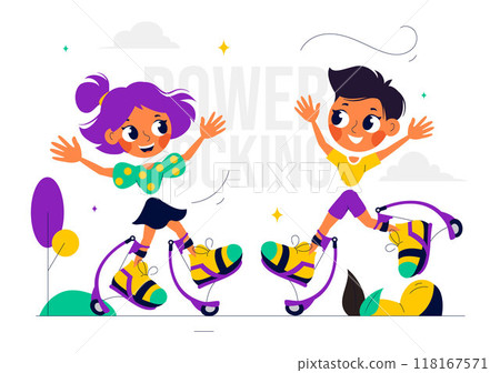 Vector Illustration of Powerbocking Sport featuring Athletes Wearing Jumping Stilts, Running, and Performing Various Acrobatic Stunts in a Background Vector Illustration of Powerbocking Sport featuring Athletes Wearing Jumping Stilts, Running, and Performing Various Acrobatic Stunts in a Background 118167571