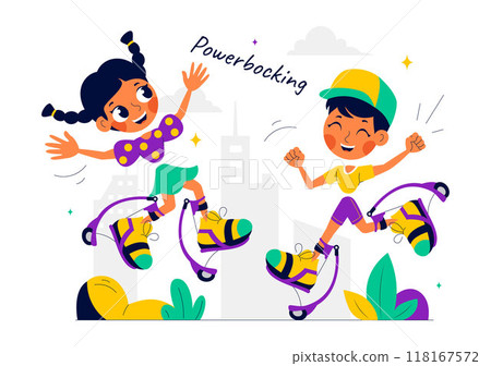 Vector Illustration of Powerbocking Sport featuring Athletes Wearing Jumping Stilts, Running, and Performing Various Acrobatic Stunts in a Background Vector Illustration of Powerbocking Sport featuring Athletes Wearing Jumping Stilts, Running, and Performing Various Acrobatic Stunts in a Background 118167572