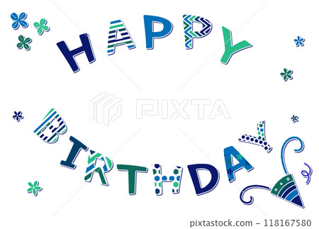 貼片風格文字素材HAPPY BIRTHDAY藍色 118167580