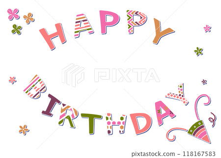 貼片風格文字素材HAPPY BIRTHDAY粉紅色 118167583