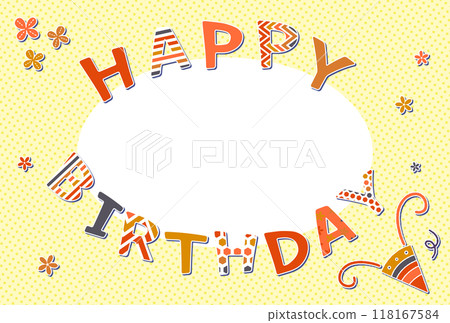 貼片式文字素材HAPPY BIRTHDAY相框圓點圖案橘色 118167584