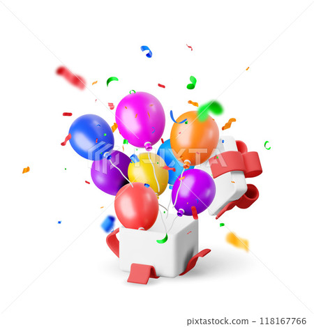 3D shiny gift box with balloon isolated 118167766