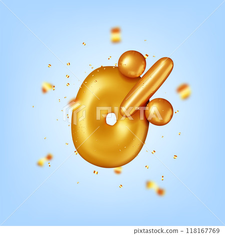 3D zero percent sign helium balloon in confetti 3D zero percent sign helium balloon in confetti 118167769