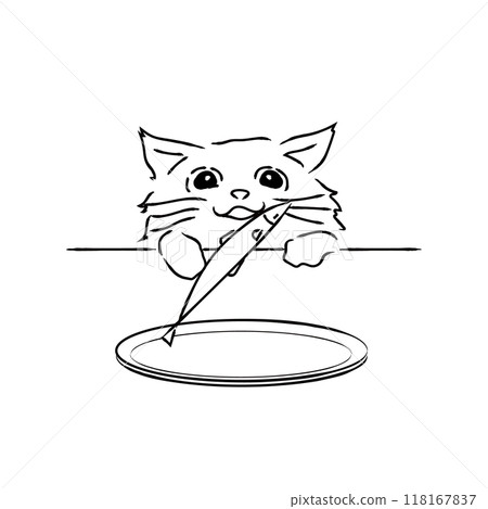 Illustration of a cat aiming for a fish 03 Illustration of a cat aiming for a fish 03 118167837
