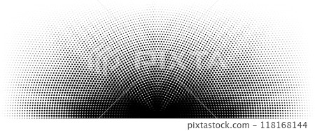 Black radial halftone gradient dot patterns background. Vector illustration 118168144