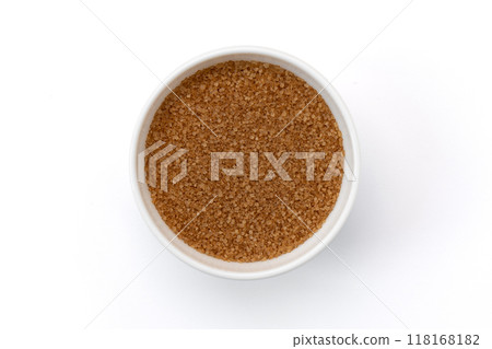 cane sugar in bowl isolated on white background 118168182