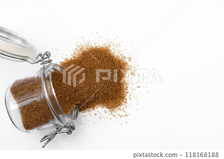 cane sugar in glass jar isolated on white 118168188