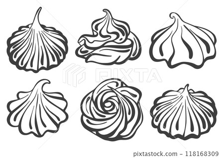 Meringue vector icon. Whipped cream for cake and pie desserts. Outline illustration on white background. Swirl desert, mousse foam. 118168309