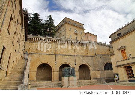 San Marino, surrounded by Italy. Sant'Agata Square in the historic center of Mount Titano, a World Heritage Site. San Marino, surrounded by Italy. Sant'Agata Square in the historic center of Mount Titano, a World Heritage Site. 118168475