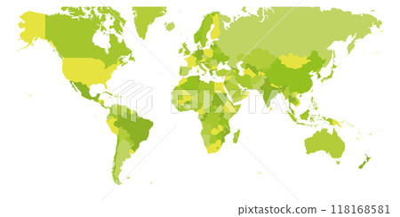 This vector graphic displays a blank political world map using the Mercator projection. It highlights geographical outlines without any labels or markings, ideal for various applications. 118168581