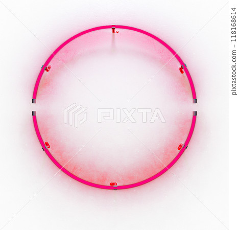 Neon frame sign in the shape of red circle. 3d illustration Neon frame sign in the shape of red circle. 3d illustration 118168614