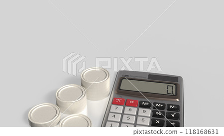 The calculator and coins on white background for Business concept 3d rendering. 118168631