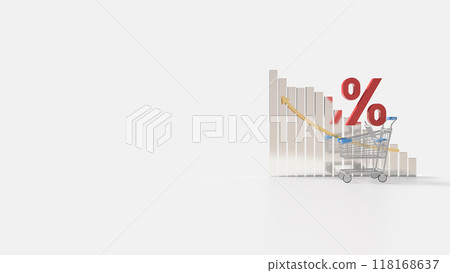 The red Percent  in shopping cart for Business concept 3d rendering. 118168637