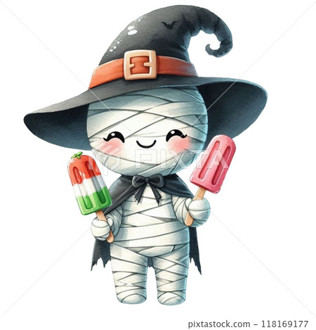 Cute mummy holding ice cream clipart watercolor Cute mummy holding ice cream clipart watercolor 118169177