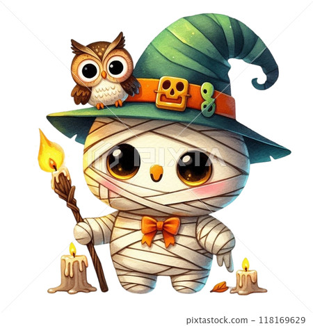 Cute mummy with Halloween clipart watercolor 118169629