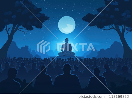 Lord of Buddha teach Dharma for peaceful to monks at night 118169823