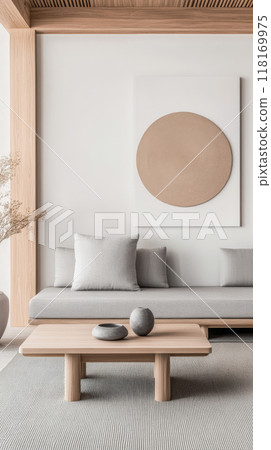 Minimalist living room interiors in neutral...-插圖素材 [118169975] - PIXTA圖庫