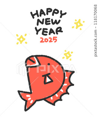 簡單可愛手繪鯛魚新年賀卡令和七年2025年 簡單可愛手繪鯛魚新年賀卡令和七年2025年 118170068