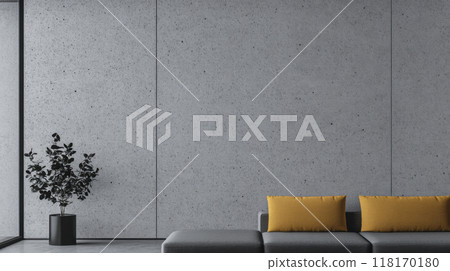Minimalist living room composition with a sofa, a lamp and a table against a large concrete grey wall. Brutalist interior design composition with copyspace Minimalist living room composition with a sofa, a lamp and a table against a large concrete grey wall. Brutalist interior design composition with copyspace 118170180