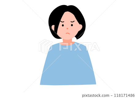 Illustration of a woman with a displeased face Illustration of a woman with a displeased face 118171486