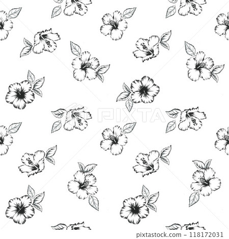 Beautiful tropical floral seamless pattern with hand drawn hibiscus flowers. Ready floral print design. 118172031