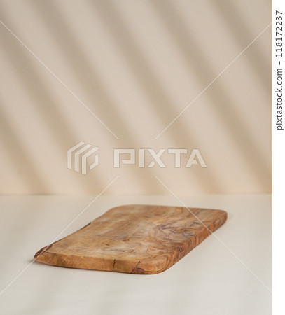 Abstract empty wooden board with shadows on a beige background. 118172237