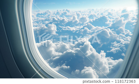 Sky and clouds seen from an airplane window 118172363