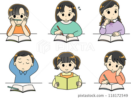 Set of children studying Set of children studying 118172549