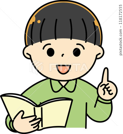 A boy holding a book and explaining 118172555