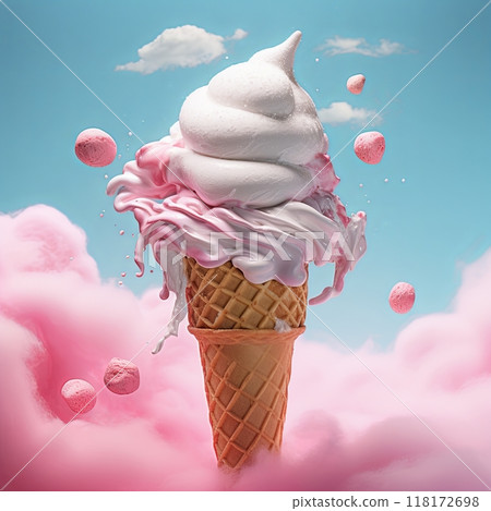 Ice cream cone with pink and white icing on... - Stock Illustration ...