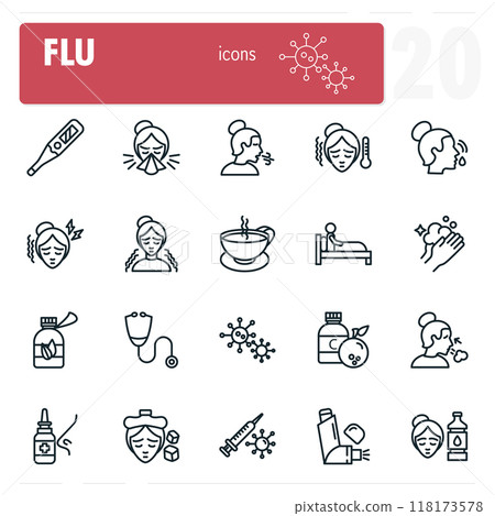 Twenty vector icons representing symptoms,...-插圖素材 [118173578] - PIXTA圖庫